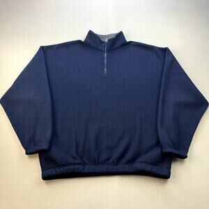 Vintage Fleece Jacket Adult Large Navy Blue 1/4 Zip Blank Outdoor Hiking 90s